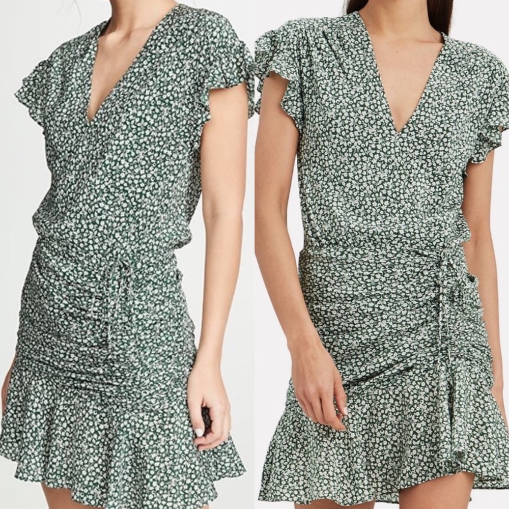 Veronica Beard Green Floral Ruffle Mini Dress